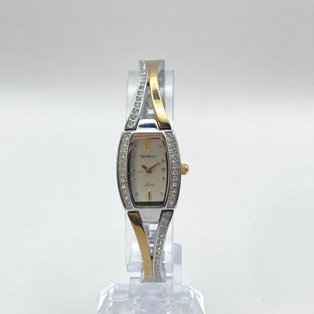 Armitron Now Women's Watch 19mm Gold Silver Two Tone Crystals New Battery 6.75" - Picture 4 of 15